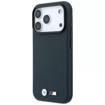 Coque MagSafe BMW M Quadrille Kevlar Metal Logo pour iPhone 18 Pro / 17 Pro - bleu marine