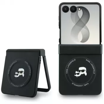 Coque MagSafe Karl Lagerfeld Karl & Choupette Pins pour Samsung Galaxy Z Flip8 - noire