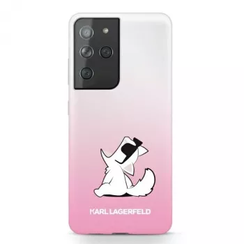 Coque rigide Karl Lagerfeld KLHCS21LCFNRCPI pour S21 Ultra rose Choupette Fun