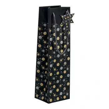 SIGEL GT030 Stardust Sac cadeau pour 5 bouteilles, bleu foncé avec accents métallisés, poignées en cordon textile, 320 x 100 x 380 mm
