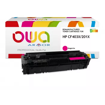 Cartouche de toner magenta remanufacturée haute capacité ARMOR OWA (HP 201X / CF403X) – 2 300 pages