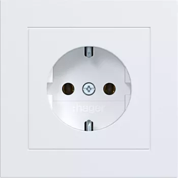 Prise SCHUKO HAGER WAS1120WM avec plaque de recouvrement, bornes sans vis, A.1, blanc clair mat
