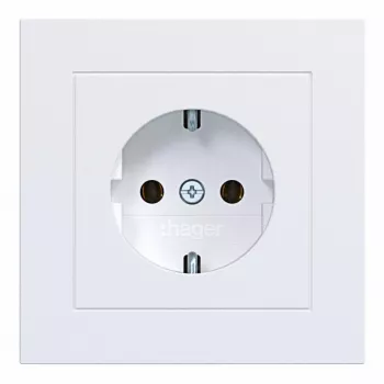 Prise SCHUKO HAGER WAS1120WM avec plaque de recouvrement, bornes sans vis, A.1, blanc clair mat