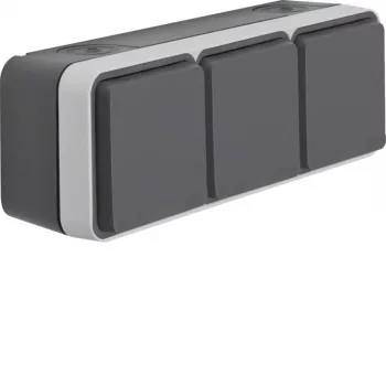 Hager WNC143 prise SCHUKO triple en saillie avec couvercles rabattables, IP55, gris