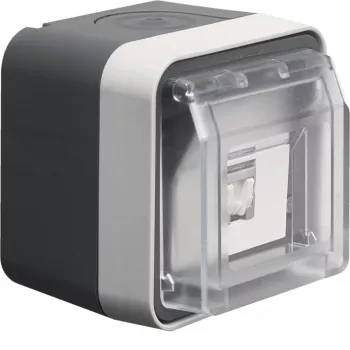 Hager WNC226 prise de données en saillie, blindée, Cat.6 RJ45, 8 broches, IP55, gris, 1 port