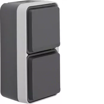 Hager WNC176 prise Schuko 2 postes en saillie avec couvercle rabattable, verticale, gris