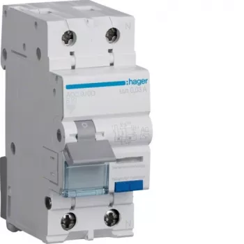 Hager ADC910D disjoncteur différentiel 2P 10A 30mA type AC avec protection contre les surintensités
