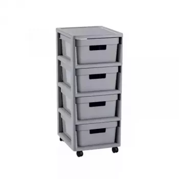 Curver Infinity bibliothèque 4x10 L gris – meuble de rangement en plastique 4 tiroirs effet rotin