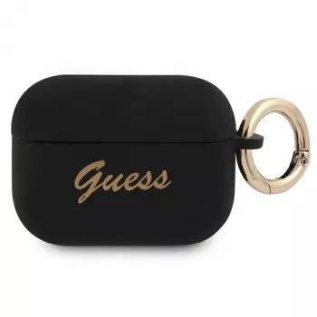GUESS GUAPSSSK coque AirPods Pro noire en silicone Vintage Script