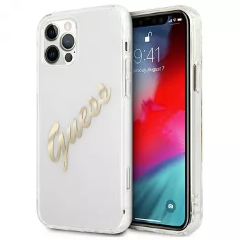 Coque rigide Vintage Script Gold GUESS pour Apple iPhone 12 Pro Max - transparente
