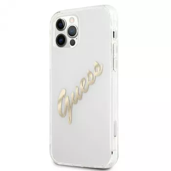 Coque rigide Vintage Script Gold GUESS pour Apple iPhone 12 Pro Max - transparente