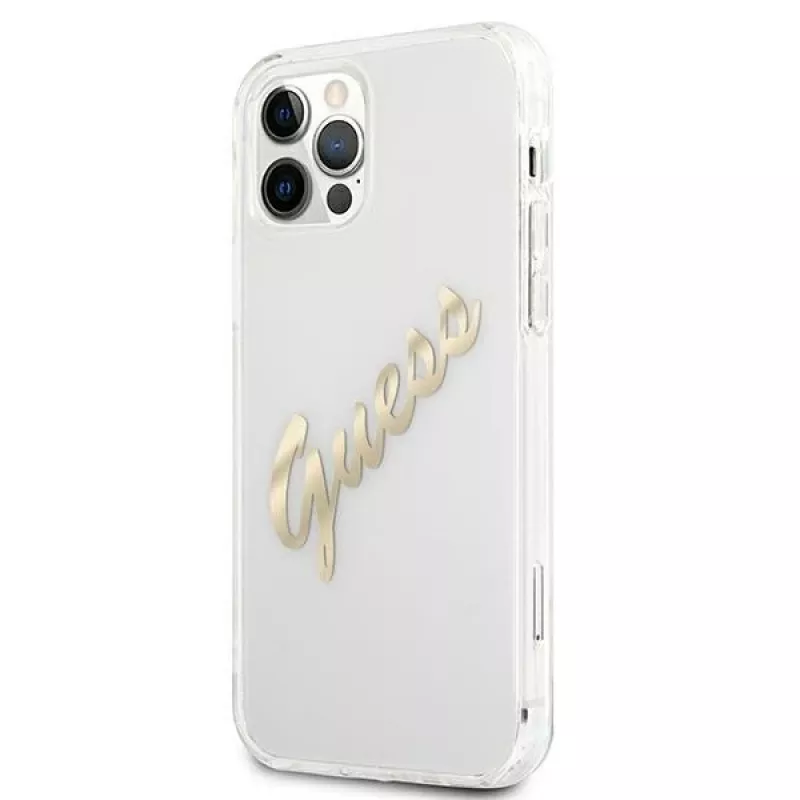 Coque rigide Vintage Script Gold GUESS pour Apple iPhone 12 Pro Max - transparente