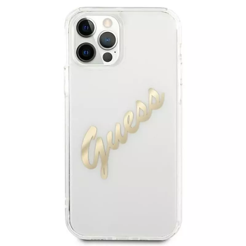 Coque rigide Vintage Script Gold GUESS pour Apple iPhone 12 Pro Max - transparente