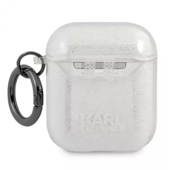 Coque pour AirPods 1/2 KLA2UKHGS Karl Lagerfeld argent à paillettes Karl's Head