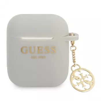 GUESS GUA2LSC4EG coque AirPods 1/2 grise en silicone Charm 4G Collection