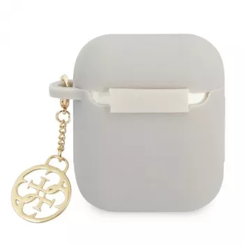 GUESS GUA2LSC4EG coque AirPods 1/2 grise en silicone Charm 4G Collection