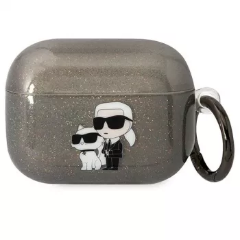 Coque de protection Glitter Karl & Choupette KLAPHNKCTGK Karl Lagerfeld pour Apple AirPods Pro (1re et 2e génération) - noire