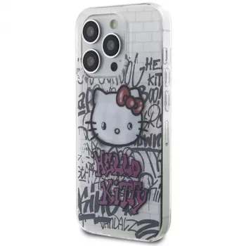 Hello Kitty HKHCP15LHDGPHT coque rigide iPhone 15 Pro IML Kitty On Bricks Graffiti blanche