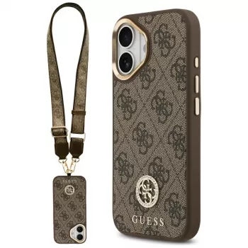 GUESS coque MagSafe 4G Strass Logo & Big Strap Metal Buttons pour iPhone 17 - marron
