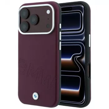 Coque BMW Signature Collection Inclined Deboss Letters MagSafe pour iPhone 15 Pro - Bordeaux
