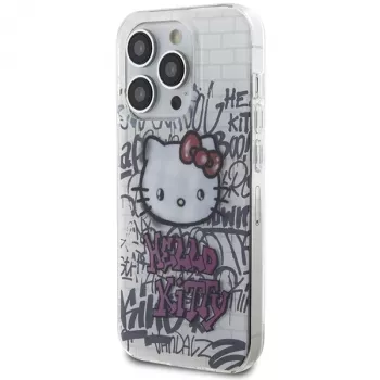 Coque rigide Hello Kitty HKHCP15XHDGPHT pour iPhone 15 Pro Max 6,7 pouces Blanc IML Kitty On Bricks Graffiti