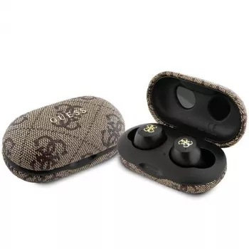 Écouteurs sans fil Guess GUTWSP4EGW avec boîtier de charge, Bluetooth 5.3, ENC, Marron 4G Metal