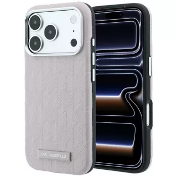 Coque Karl Lagerfeld Grained Mono Resin Logo MagSafe pour iPhone 18 Pro Max / 17 Pro Max - Rose