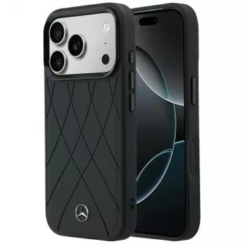 Coque Mercedes-Benz cuir Crossed Lines MagSafe pour iPhone 18 Pro / 17 Pro - Noir