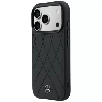 Coque Mercedes-Benz cuir Crossed Lines MagSafe pour iPhone 18 Pro / 17 Pro - Noir