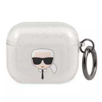 Coque Karl Lagerfeld KLA3UKHGS pour AirPods 3 Argent Glitter Karl's Head