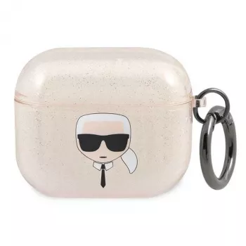 Coque pour AirPods 3 KLA3UKHGD Karl Lagerfeld à paillettes dorées Karl's Head