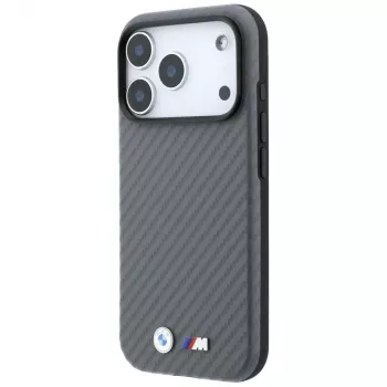 Coque MagSafe BMW M Carbon Metal Logo pour iPhone 18 Pro Max / 17 Pro Max - Gris