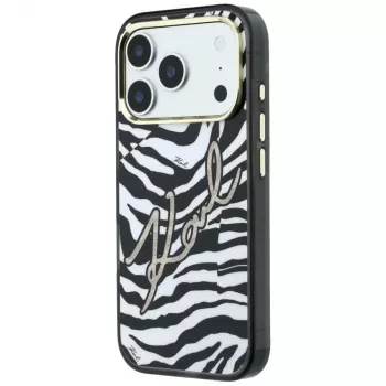 Coque MagSafe Karl Lagerfeld IML Signature Zebra Glitter pour iPhone 18 Pro / 17 Pro - Or