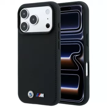 Coque MagSafe BMW M Quadrille Kevlar Metal Logo pour iPhone 18 Pro / 17 Pro - Noir