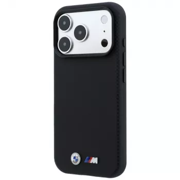 Coque MagSafe BMW M Quadrille Kevlar Metal Logo pour iPhone 18 Pro / 17 Pro - Noir