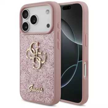 Coque GUESS Fixed Glitter Big 4G pour iPhone 18 Pro / 17 Pro – Rose