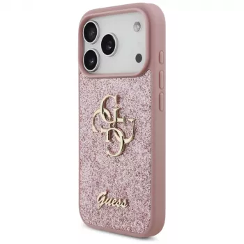Coque GUESS Fixed Glitter Big 4G pour iPhone 18 Pro / 17 Pro – Rose