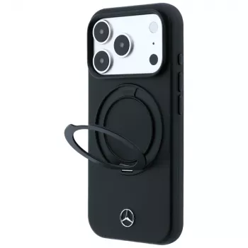 Coque en cuir Mercedes avec support anneau MagSafe pour iPhone 18 Pro Max / 17 Pro Max - Noir
