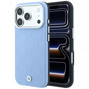 Coque MagSafe BMW Sign Deboss Quilted Metal Logo pour iPhone 17 Pro / 18 Pro - Bleu