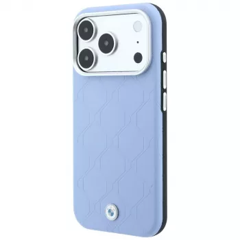 Coque MagSafe BMW Sign Deboss Quilted Metal Logo pour iPhone 17 Pro / 18 Pro - Bleu