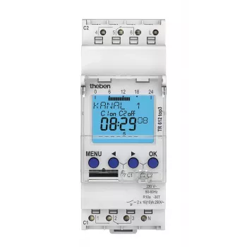 Horloge programmable numérique THEBEN TR612top3 2 canaux hebdomadaire rail DIN avec réserve de marche 10 ans