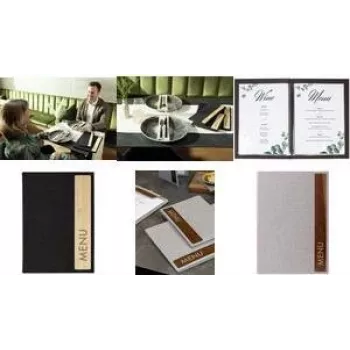 SIGEL SM222 porte-menus A4 gris clair/marron simili cuir, extensible de 4 à 20 vues, reliure à vis