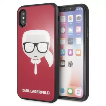 Coque Karl Lagerfeld KLHCPXDLHRE iPhone X/Xs Iconic Glitter Karl's Head Rouge