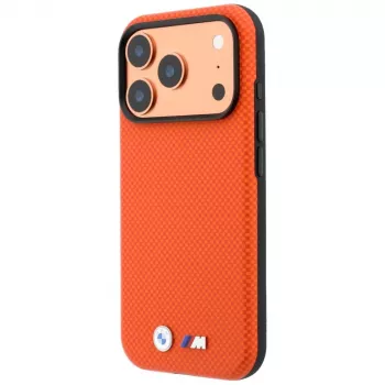 Coque MagSafe Quadrille Kevlar Metal Logo BMW M pour iPhone 18 Pro / 17 Pro - orange