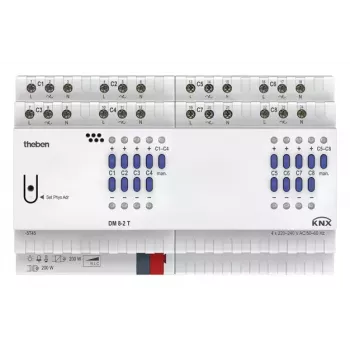 Variateur universel KNX THEBEN THE DM 8-2 T, 8 canaux, 250 W/VA par canal, rail DIN