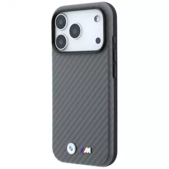 BMW M Carbon Metal Logo coque MagSafe pour iPhone 18 Pro / 17 Pro - gris