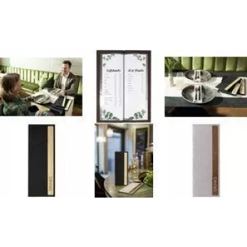 Porte-cartes boissons SIGEL GM221 A4 gris clair/marron simili cuir avec feutre, rechargeable, 4 pages de présentation