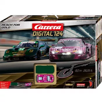 Circuit de course Carrera DIGITAL 124 Reach for Gold à l'échelle 1:24 avec 2 voitures et manettes sans fil