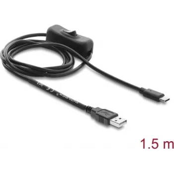 Câble d'alimentation USB Delock Type-A mâle vers USB Type-C™ mâle avec interrupteur 1,5 m