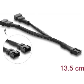 Câble Y pour ventilateur Delock 1 x 4 broches PWM femelle vers 2 x 4 broches PWM mâle avec gaine tressée 13,5 cm noir